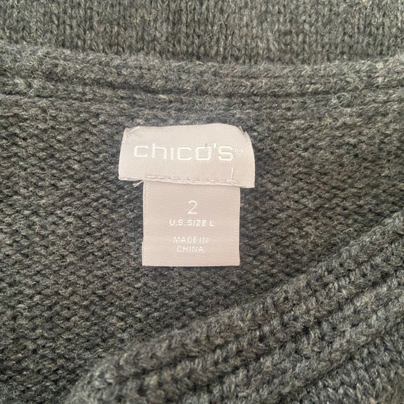 Chico’s Cashmere Wool Blend Glitter Stitch Detail Sweater Bell Sleeve Gray Sz L - Picture 3 of 6